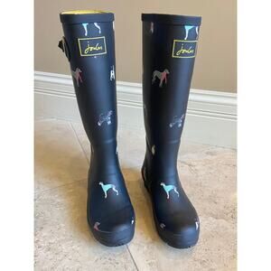 Joules navy dog print welly wellies rain boots size EU 36 / 5 US